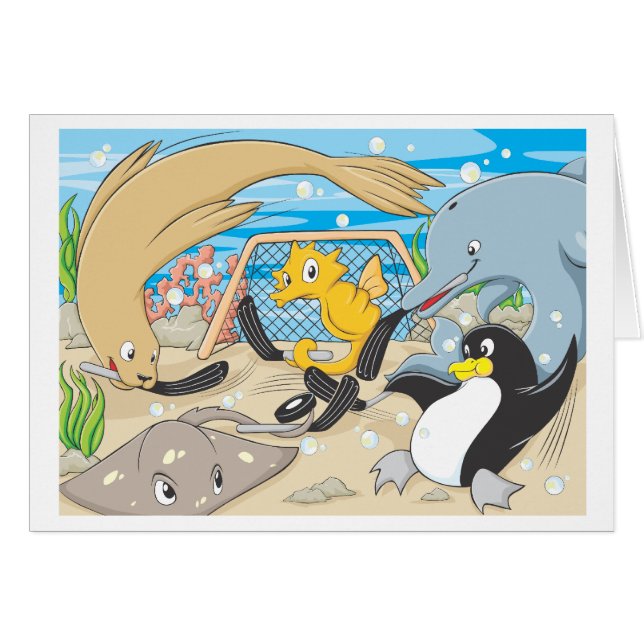 Undervattens- hockey vid djur hälsningskort (Framsidan Horizontal)
