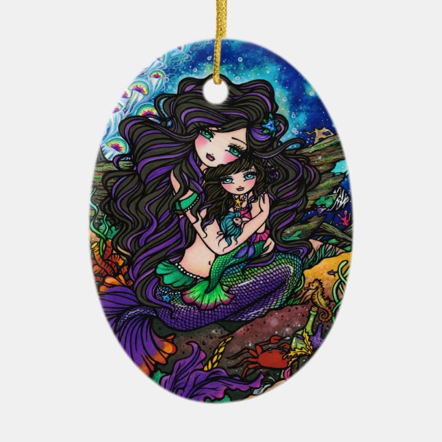 Undervattens- konst för för sjöjungfrumamma och julgransprydnad keramik (Framsidan)