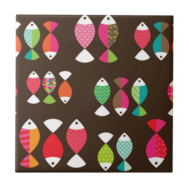 Undervattens- mönster 2 för abstrakt retro fisk kakelplatta (Framsidan)