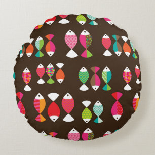 Undervattens- mönster 2 för abstrakt retro fisk rund kudde