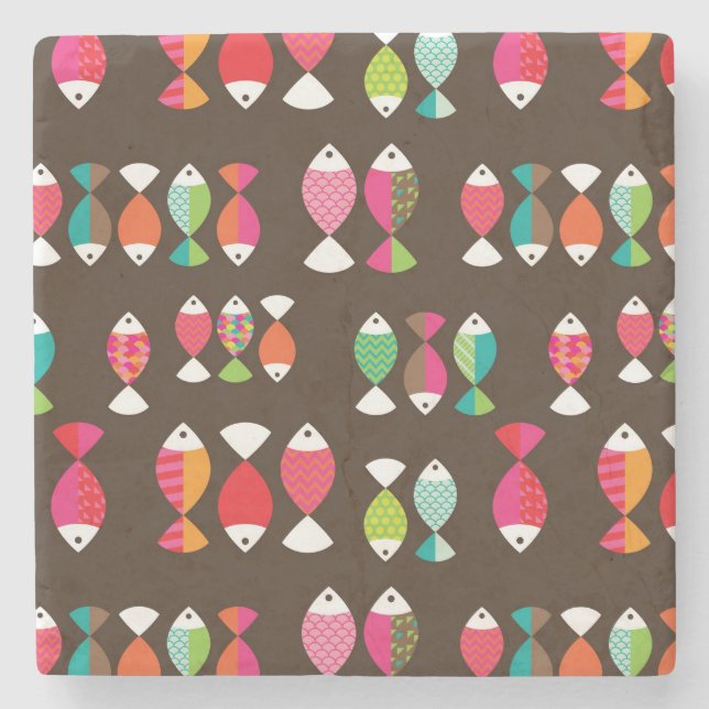 Undervattens- mönster 2 för abstrakt retro fisk underlägg sten (Framsidan)