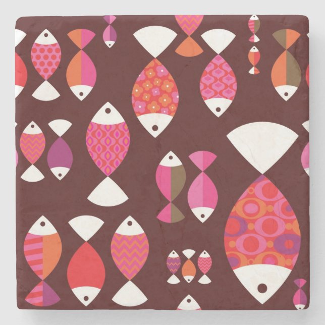 Undervattens- mönster för abstrakt retro fisk stenunderlägg (Framsidan)