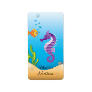 Undervattens- purpurfärgad Seahorse Adressetikett