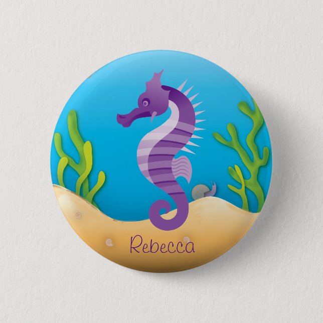Undervattens- purpurfärgad Seahorse Knapp (Framsida)