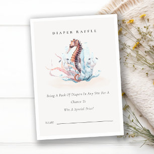 Undervattens Sjähäst Blöja Lotteri Baby Shower Tilläggskort
