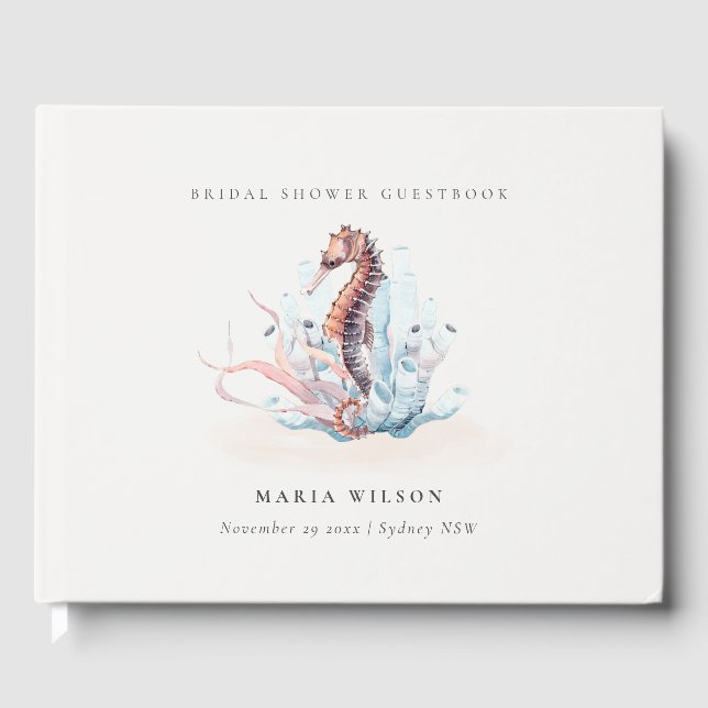 Undervattens Sjöhästar Sjögräs Korall Bröllopsfest Gästböcker (Framsida)