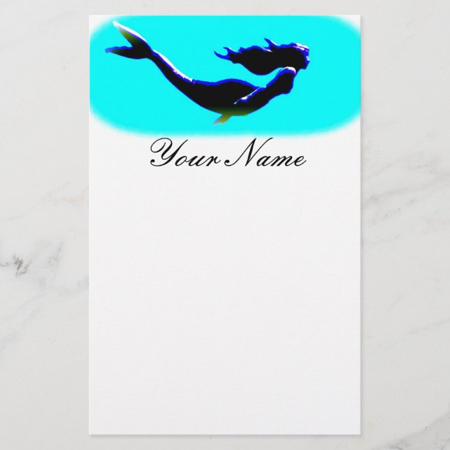 undervattens- sjöjungfrusimning brevpapper (Framsida)