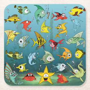 Undervattens- tecknadfisk underlägg papper kvadrat