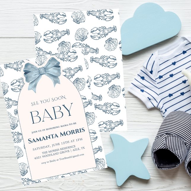 Undervattens tema med skaldjursdesign Baby Inbjudningar (Skapare uppladdad)