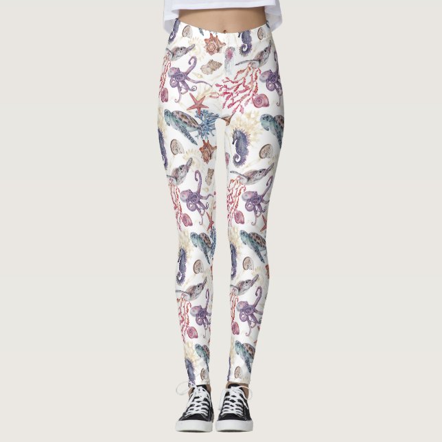 Undervattensakvarellkomposition Serie Design 1  Leggings (Framsida)
