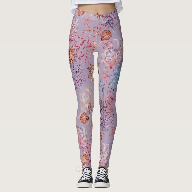 Undervattensakvarellkomposition Serie Design 3  Leggings (Framsida)