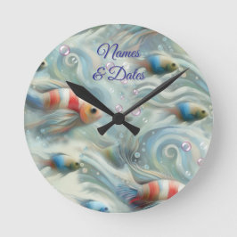 Undervattensart av fisk och korall i akrylfärger rund klocka