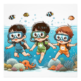 Undervattensäventyr med vänner fototryck