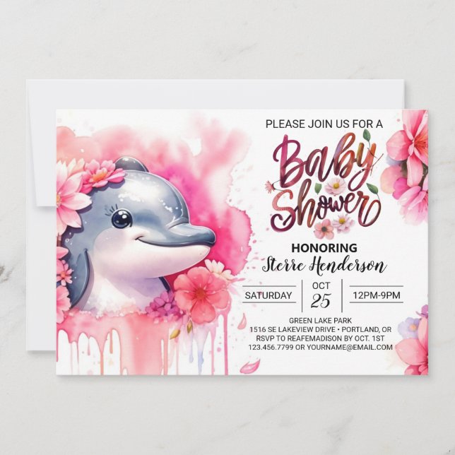Undervattensbarn Stollig Dolphin Girl Baby Shower Inbjudningar (Framsida)