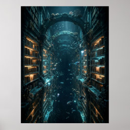 Undervattensbiblioteks Fantasykonst Poster