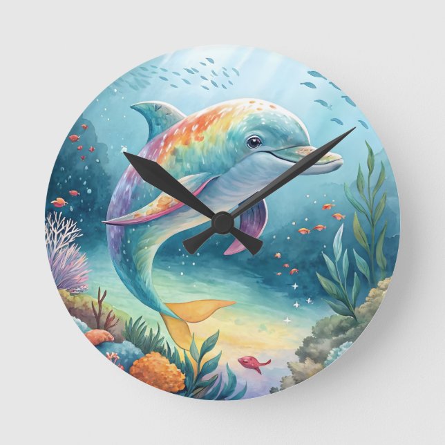 Undervattensdelfin Rund Klocka (Framsida)