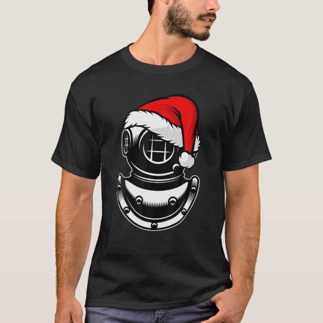 Undervattensdykning Helmet Santa Hat juldyuba T Shirt (Framsida)