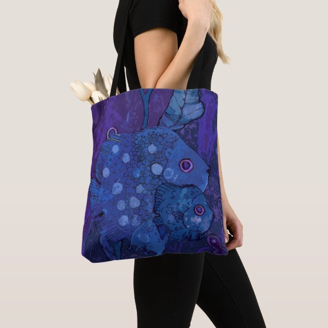 Undervattensfisk Art Sea Animals Navy Blue Tygkasse (Närbild)