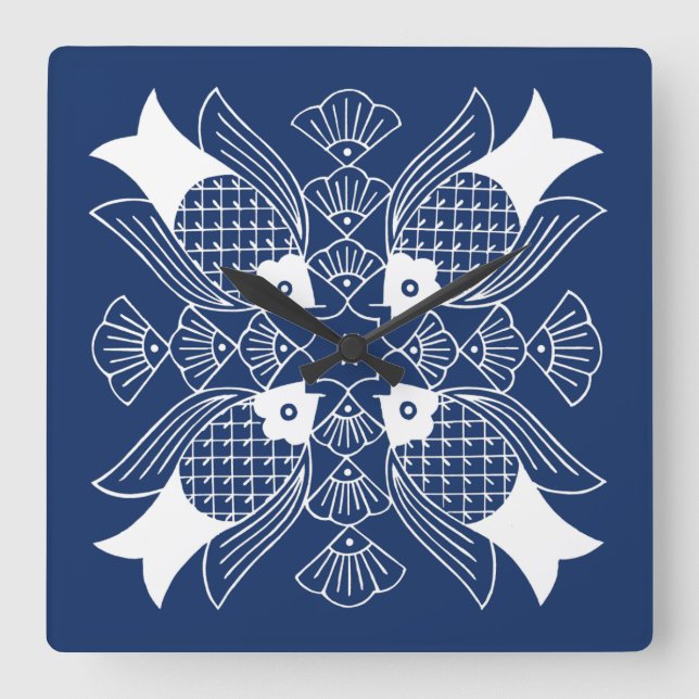 Undervattensfiskdesign med blå bakgrund fyrkantig klocka (Framsida)