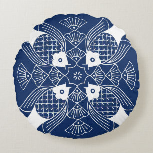 Undervattensfiskdesign med blå bakgrund rund kudde