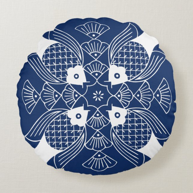 Undervattensfiskdesign med blå bakgrund rund kudde (Framsidan)