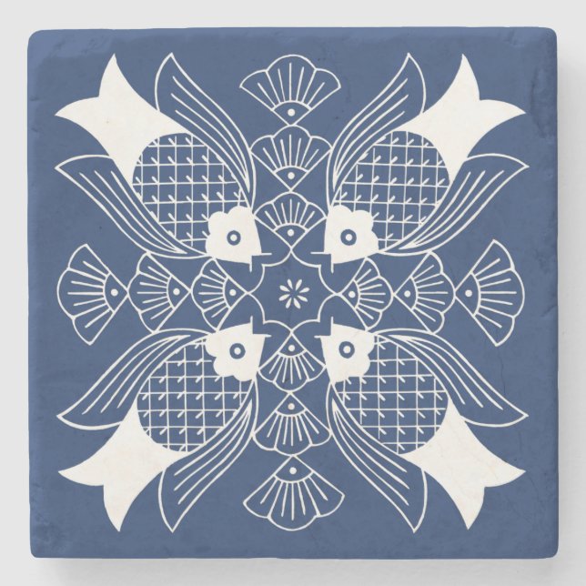 Undervattensfiskdesign med blå bakgrund stenunderlägg (Framsidan)