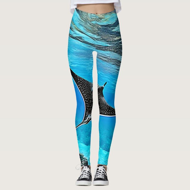 Undervattensfläckad havsstråldesign leggings (Framsida)