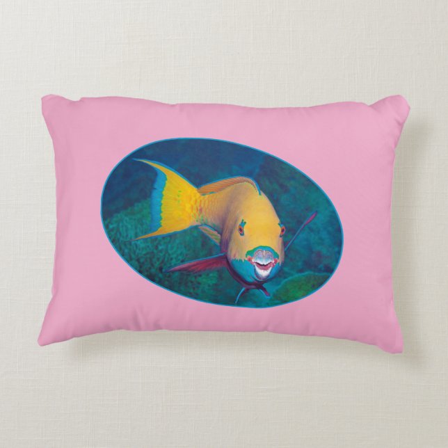 Undervattensfoto för Parrotfish - fotografisk desi Prydnadskudde (Baksidan)
