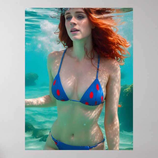 Undervattensfoto för Red HERD Woman Polka Dot Biki Poster (Framsidan)
