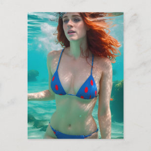 Undervattensfoto för Red HERD Woman Polka Dot Biki Vykort