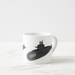 Undervattensillustration av tecknaden espressomugg