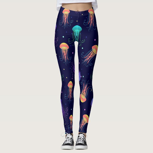 Undervattensjellyfiskvärlden: ljusa mönster. leggings (Framsida)
