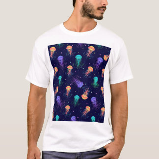 Undervattensjellyfiskvärlden: ljusa mönster. t shirt