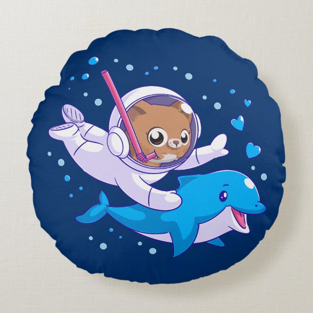Undervattenskatt och delfin rund kudde (Framsidan)