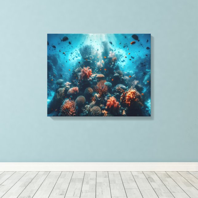 Undervattensklyra Vibrant Coral Reef & Sea Life Canvastryck (Insitu (trägolv))