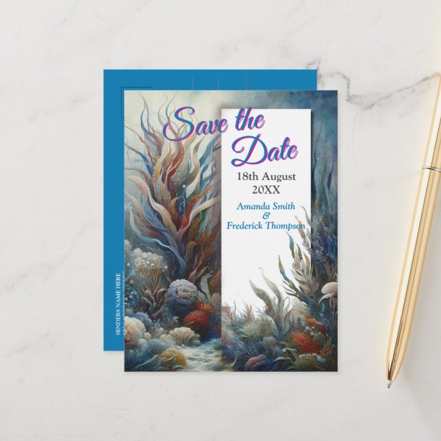 Undervattenskonst av fisk och korall i akryl meddelande vykort (Fram/Back In Situ)