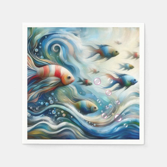 Undervattenskonst av fisk och korall i akryl pappersservett (Framsidan)
