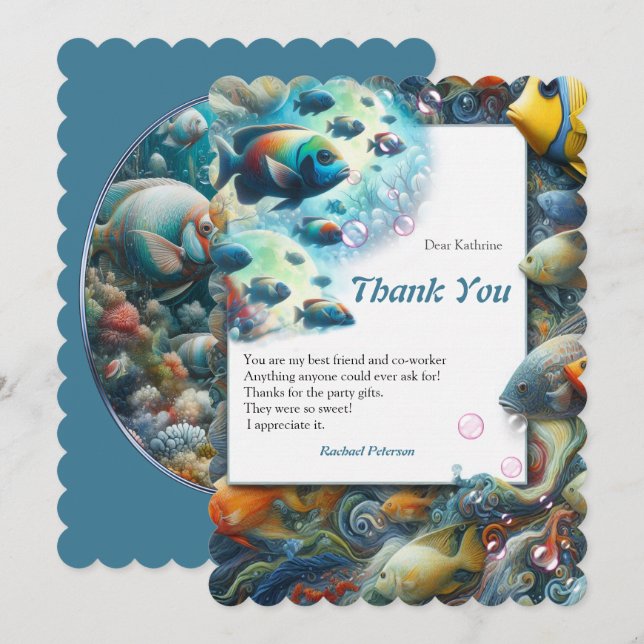 Undervattenskonst av fisk och korall i akryl tack kort (Fram/baksida)