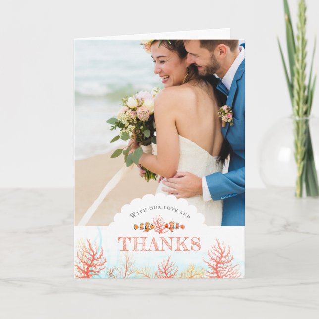 Undervattenskorall och fiskvattenfärg i bröllop tack kort (Framsida)
