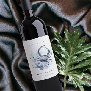 Undervattenskrabben - nautisk havsmiljö vid födels vinflaska etikett