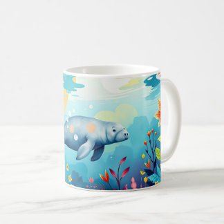 Undervattensmanat och Blommigt Fantasy Art Kaffemugg