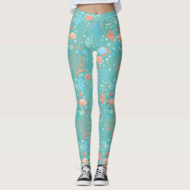 Undervattensmönster i akvarell leggings (Framsida)