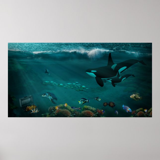 Undervattensmördare Valar Havssköldpaddor Fiskar Poster (Framsidan)