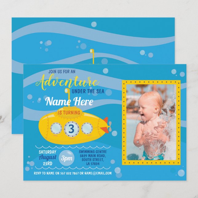 Undervattenssimning av Party Foto Inbjudan (Fram/baksida)