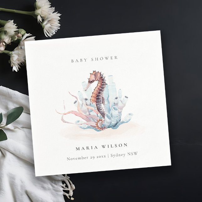 Undervattenssjöhäst Sjögräs Coral Baby Shower Pappersservett (Skapare uppladdad)