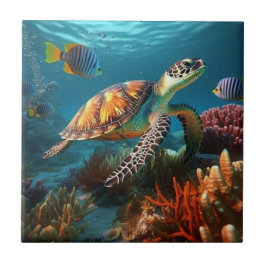 Undervattenssköldpadda Swimming Ocean Ceramic Tile Kakelplatta