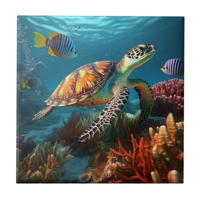 Undervattenssköldpadda Swimming Ocean Ceramic Tile Kakelplatta (Framsidan)