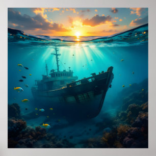 Undervattenssolnedgång Poster