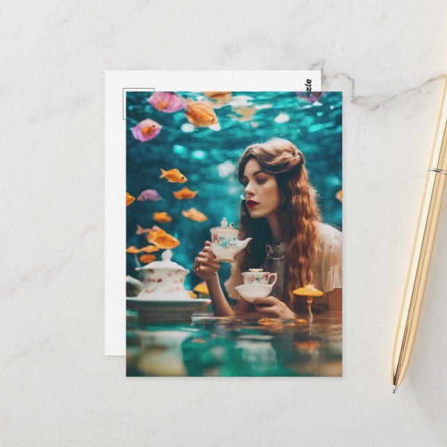 UndervattensTea med Goldfish Vykort (Fram/Back In Situ)