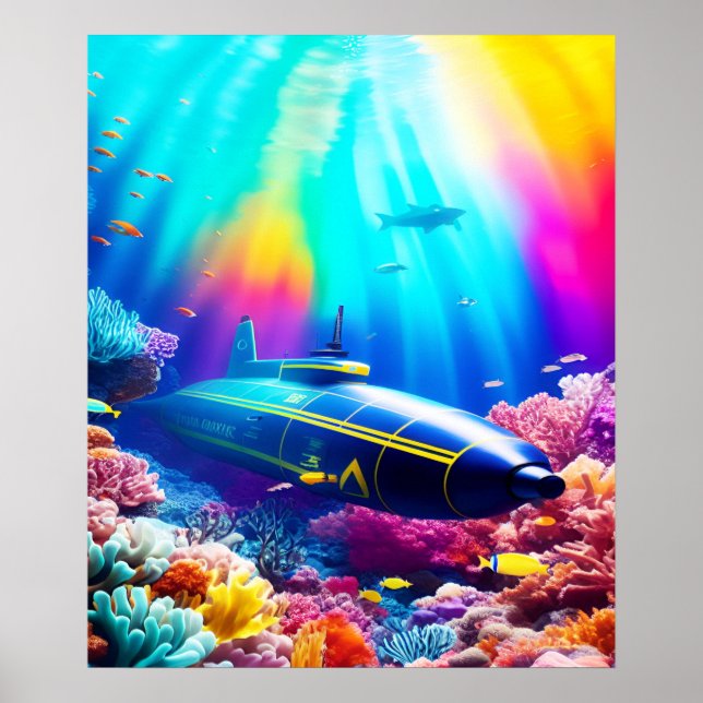 Undervattensubåt i vackra oceanen poster (Framsidan)